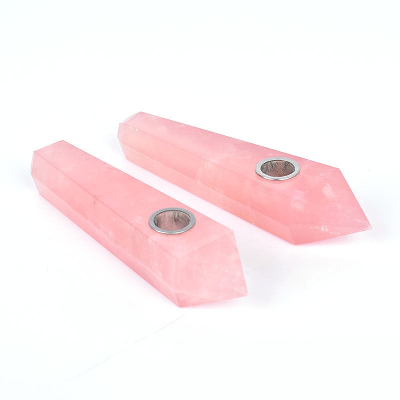 Rose Quartz Crystal Pipe | Pink Rose Quartz Crystal Smoking Pipes Cigarette Pipe | Crystal Bowls For Smoke